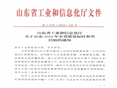 天意機(jī)械榮獲2024年全省質(zhì)量標(biāo)桿獎